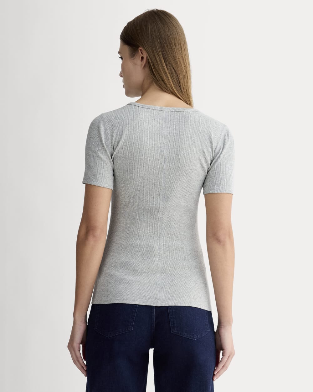 The Luxe Rib Crew in Heathered Grey — detail view