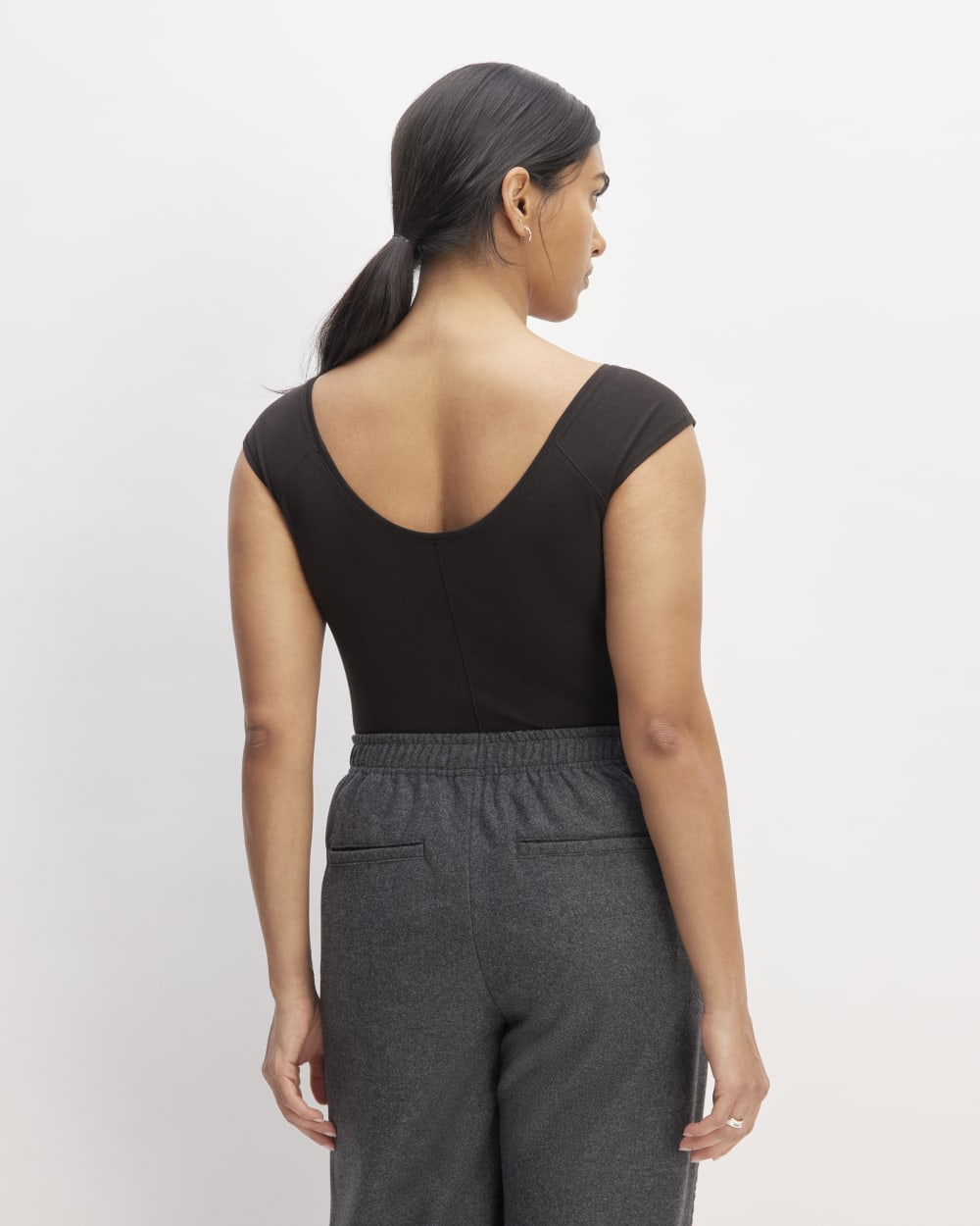 The Supima® Form Cap-Sleeve Tee in Black — detail view