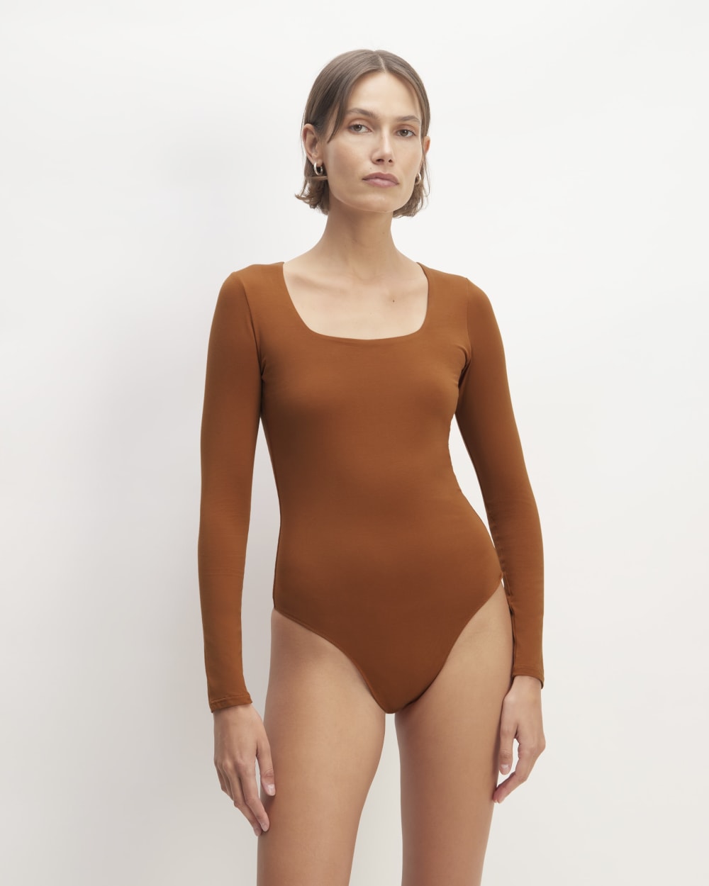 The Long-Sleeve Supima® Square-Neck Bodysuit in Honey — detail view