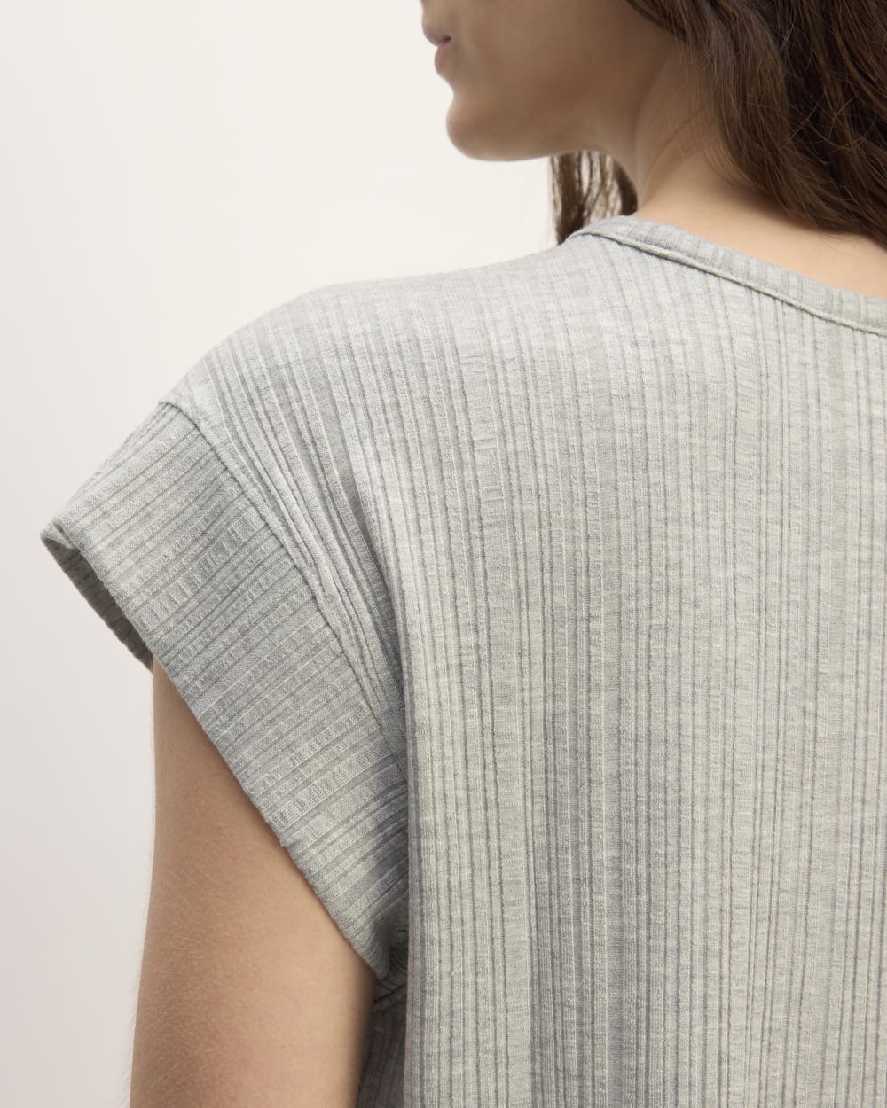 The Rib Muscle Tee in Heathered Grey — detail view