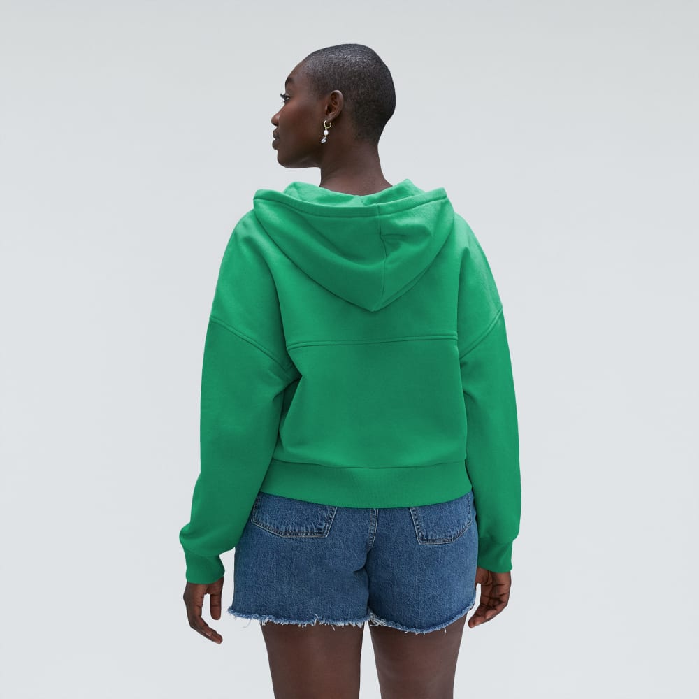 The Track Organic Cotton Hoodie in Bright Jade — detail view