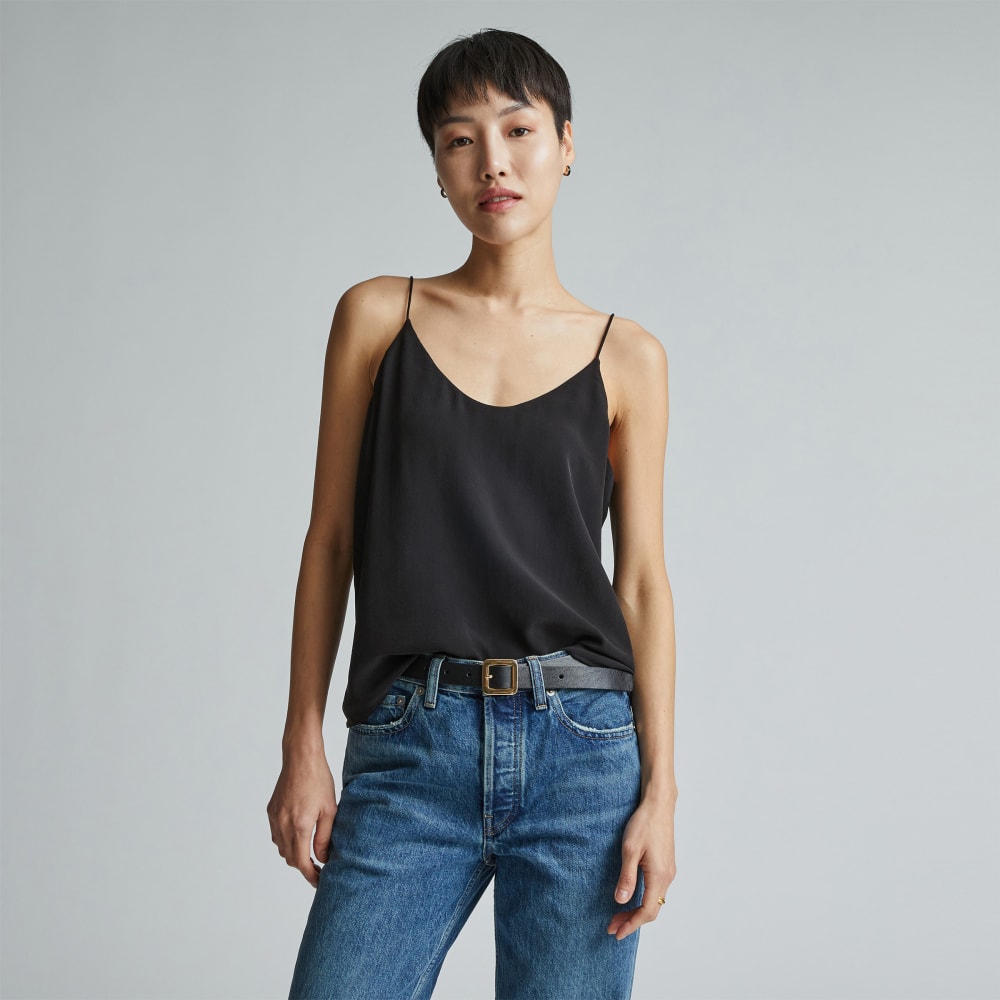 The Washable Clean Silk Cami in Black — front view