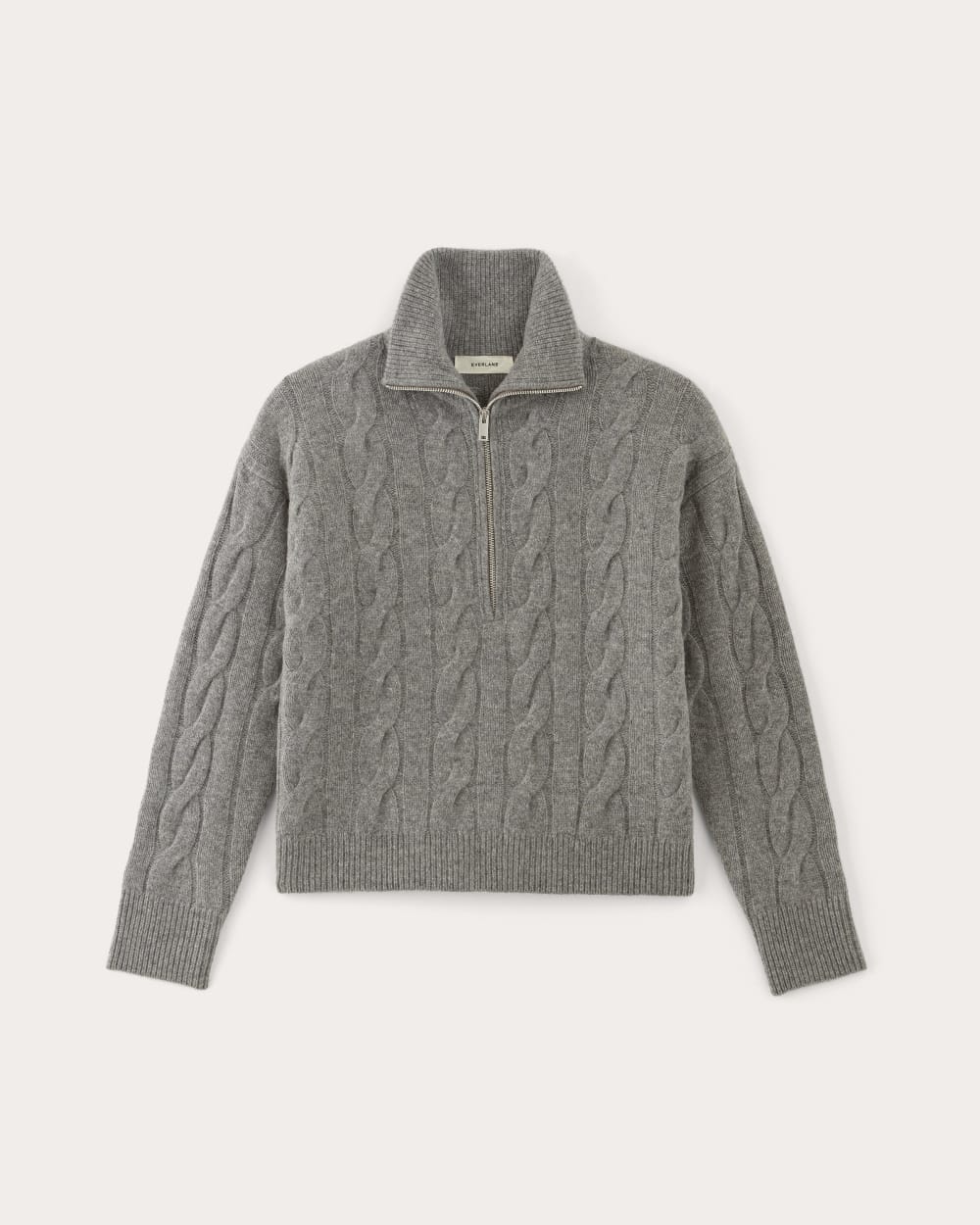 The Cable Half-Zip in Luxe Merino in Heathered Mid-Grey — alternate view