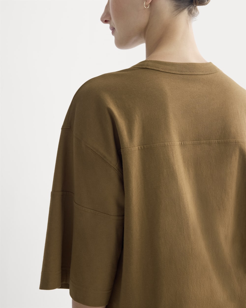 Oversized Varsity Tee in Essential Cotton in Toffee — detail view