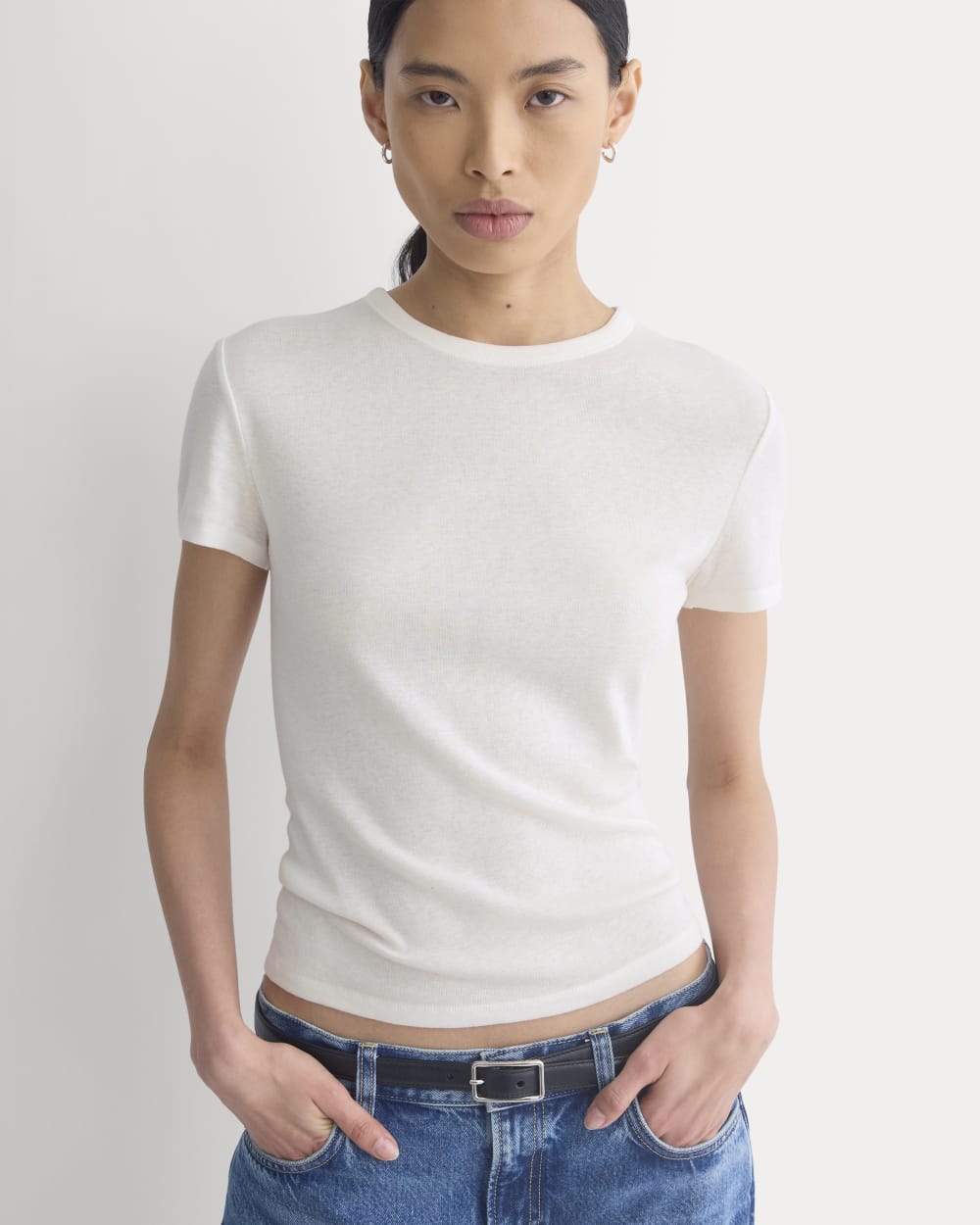 Tissue Short-Sleeve Crew in Bone — detail view