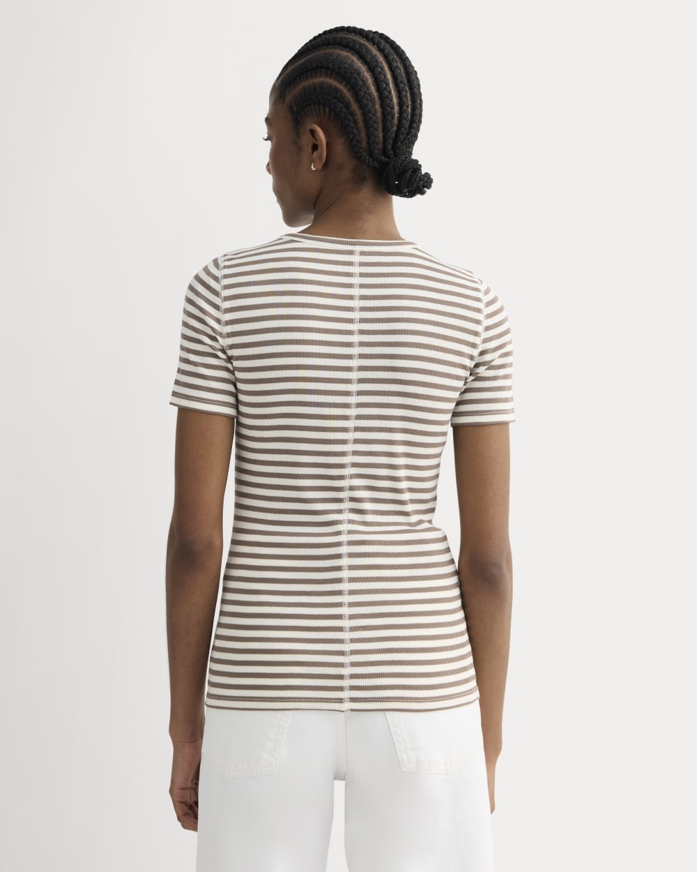 The Luxe Rib Crew in Bone / Deep Taupe — detail view
