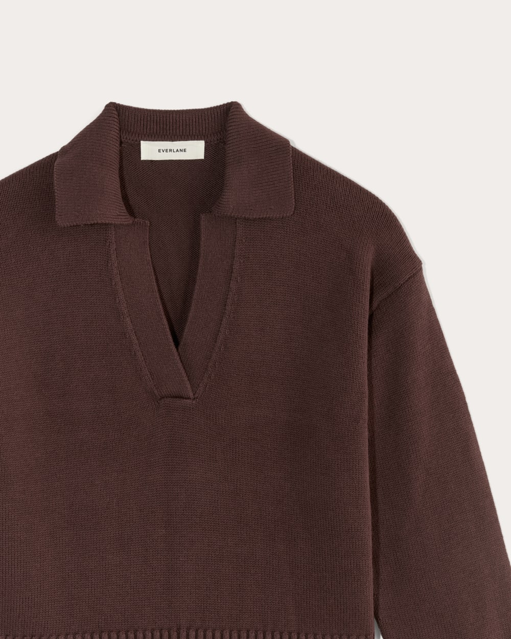 The Boxy Polo in Everyday Cotton in Dark Mahogany — detail view