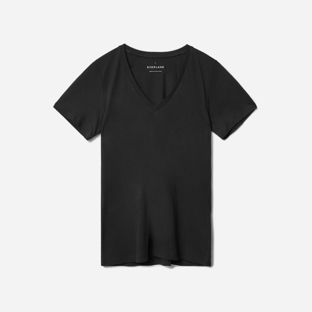 The Organic Cotton V-Neck in Black — alternate view