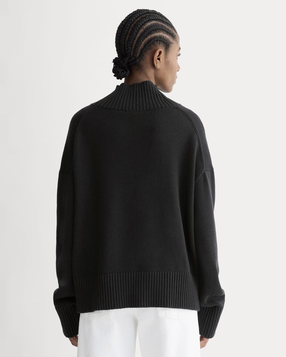 The Boxy Turtleneck in Everyday Cotton in Black — detail view