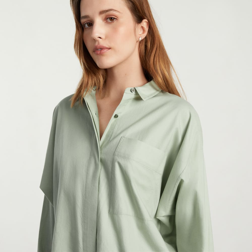 The Oversized Silky Cotton Shirt in Laurel — detail view