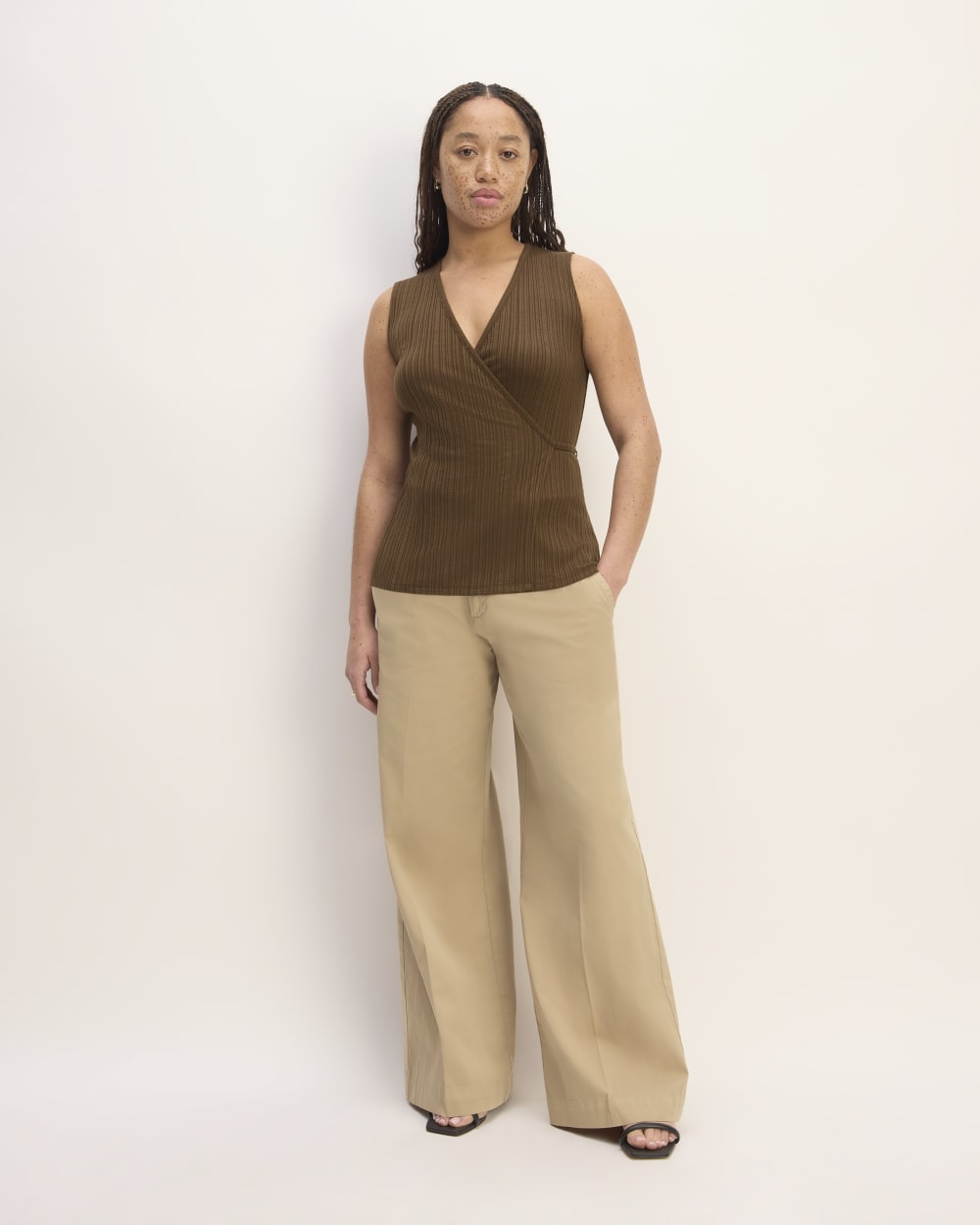 The Rib Wrap Top in Cocoa — detail view