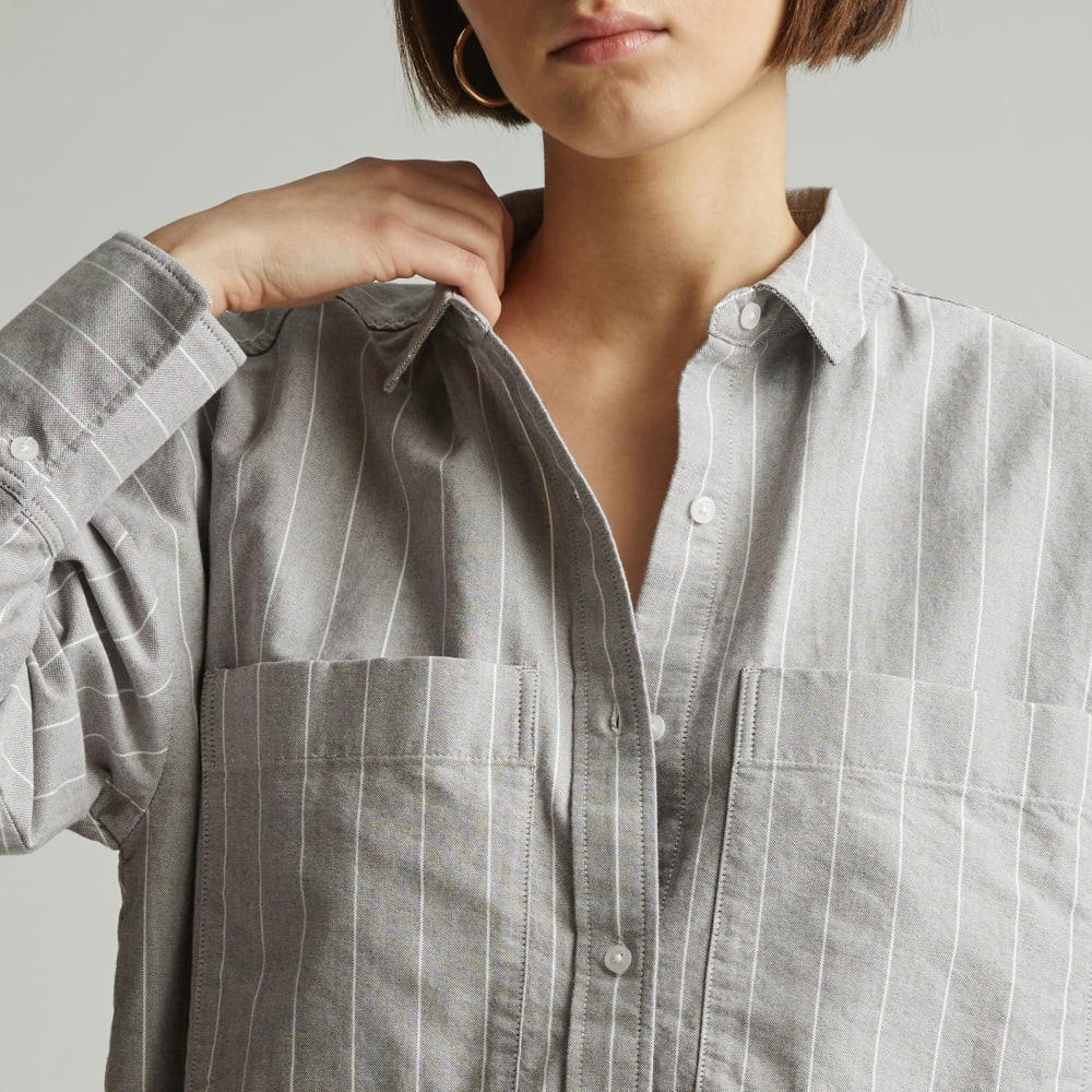 The Boxy Oxford in Chocolate Brown / White — detail view