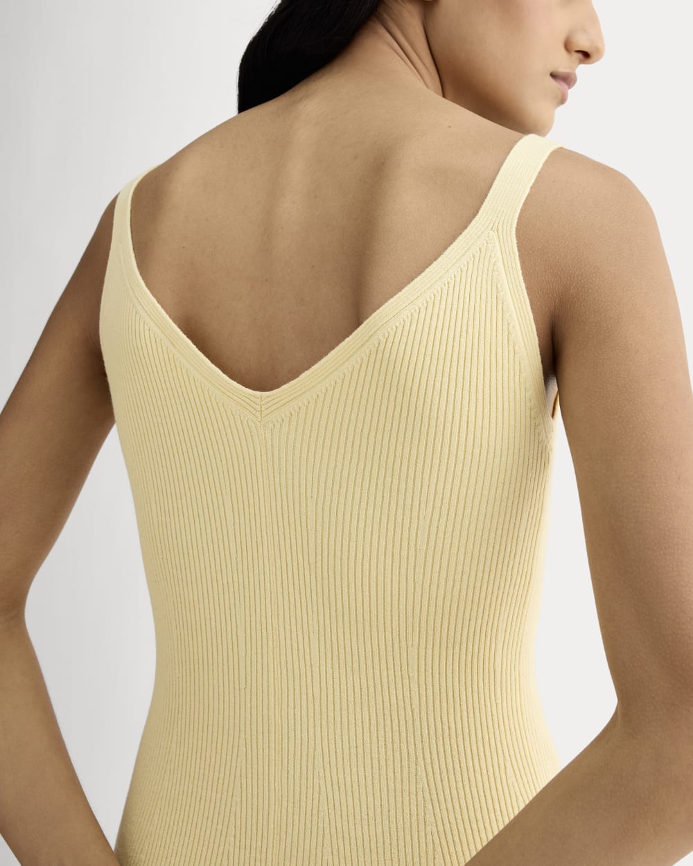 The Fine Knit Cami Dress in Banana Crepe — detail view