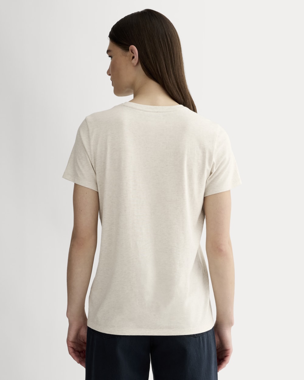 The Slim Crew in Essential Cotton in Heathered Oat — detail view