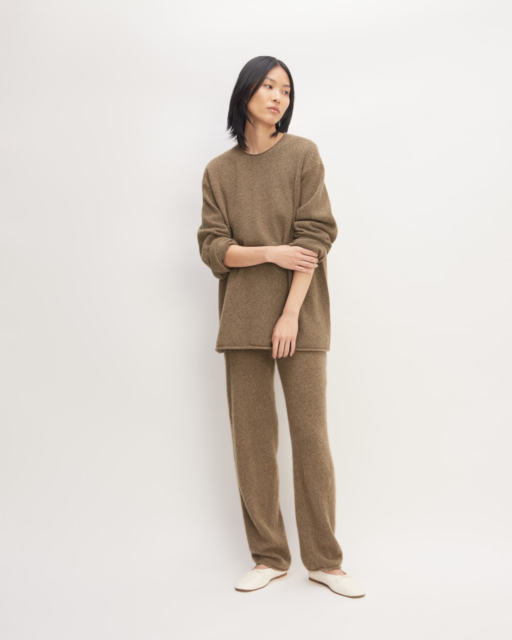The Cozy-Stretch Crew in Heathered Toasted Coconut — detail view