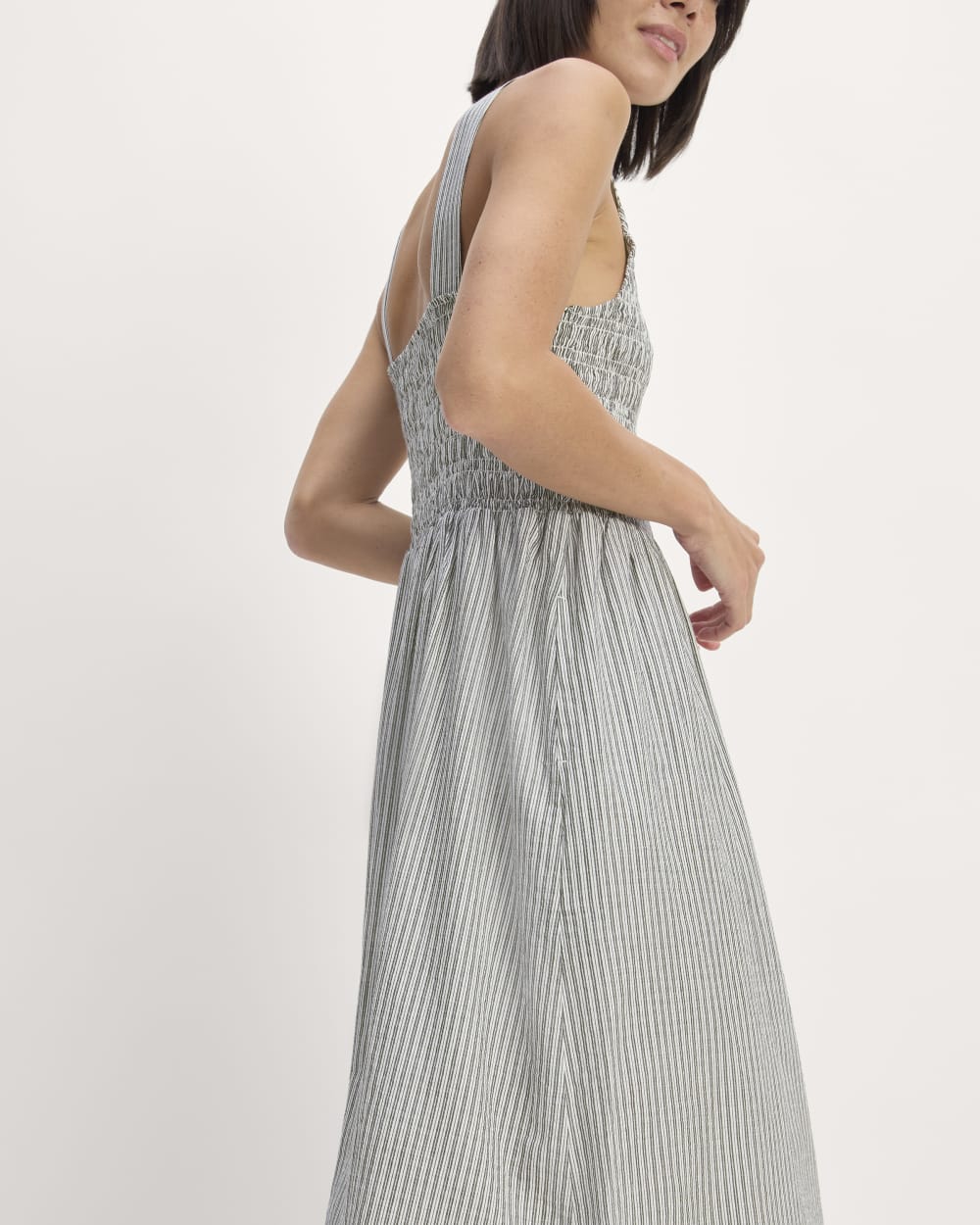 The Gauze Smock Dress in White / Black — detail view