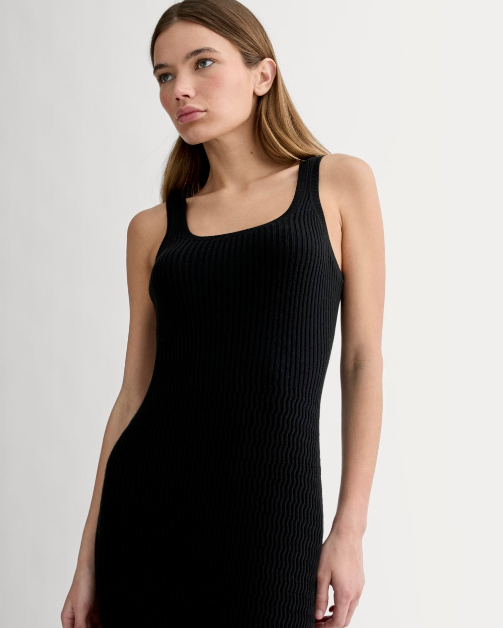 The Crochet Knit Tank Dress in Black — detail view