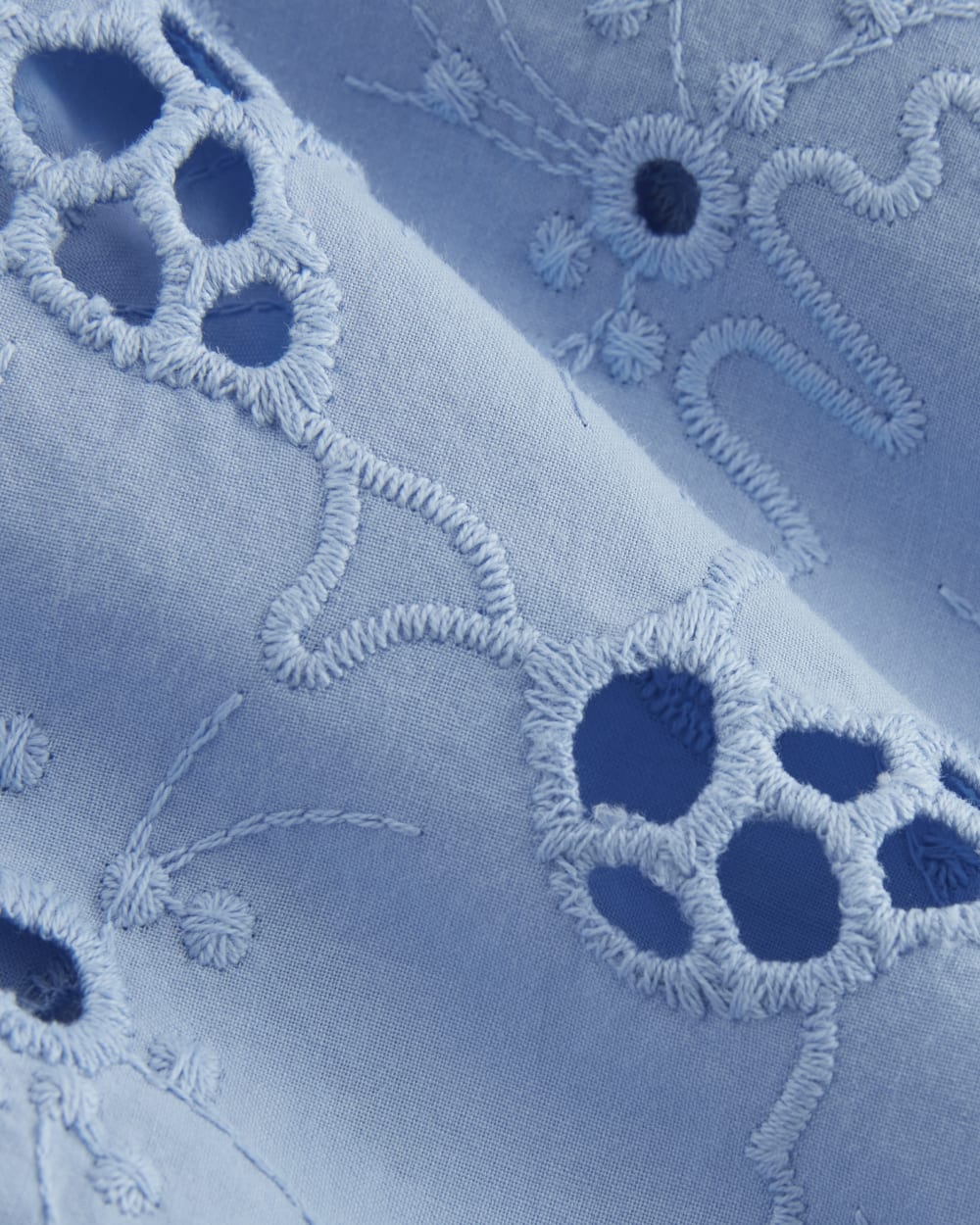 The Eyelet Camp Shirt in Sky Blue — detail view