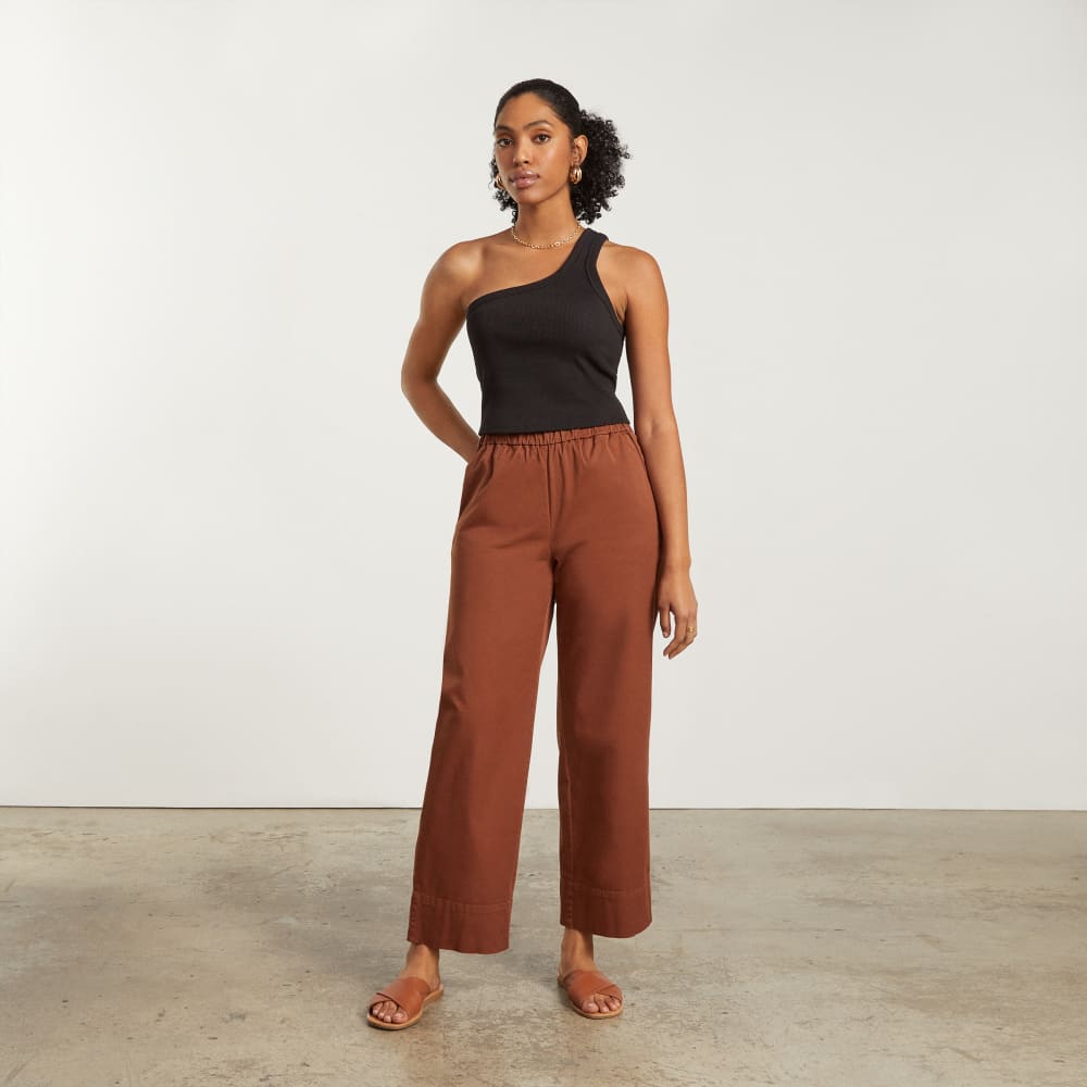 The Ribbed One-Shoulder Tank in Black — detail view