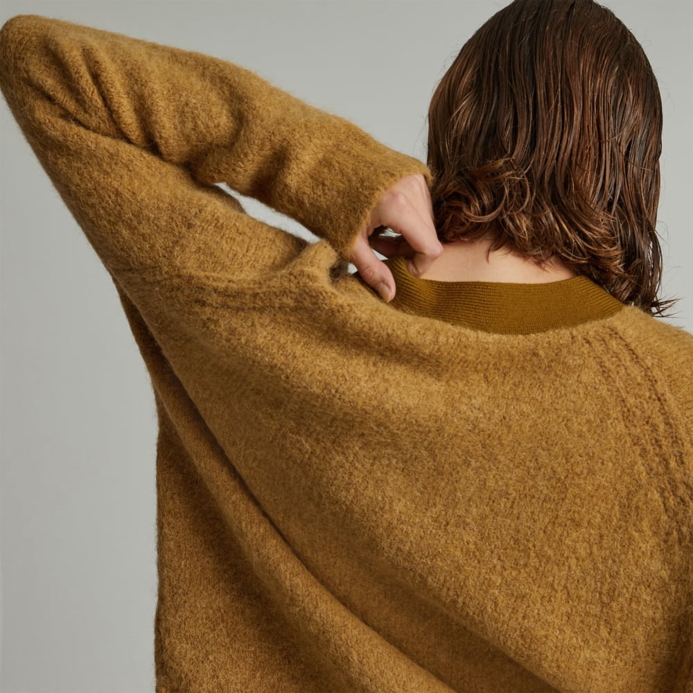 The SuperFuzz Alpaca Oversized Cardigan in Dijon — detail view