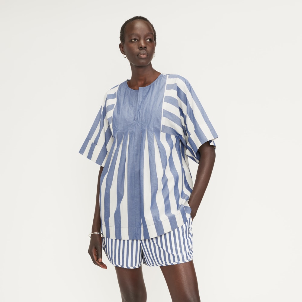 The Poplin Tunic in Mazarine Blue / Bone — front view