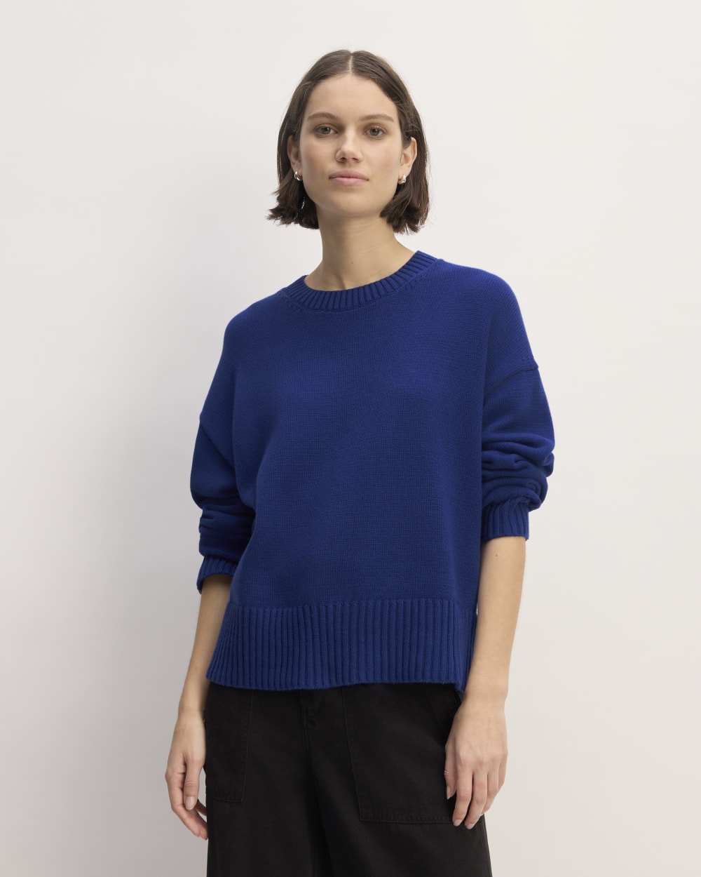 The Boxy Sweater in Everyday Cotton in Bellwether Blue — front view