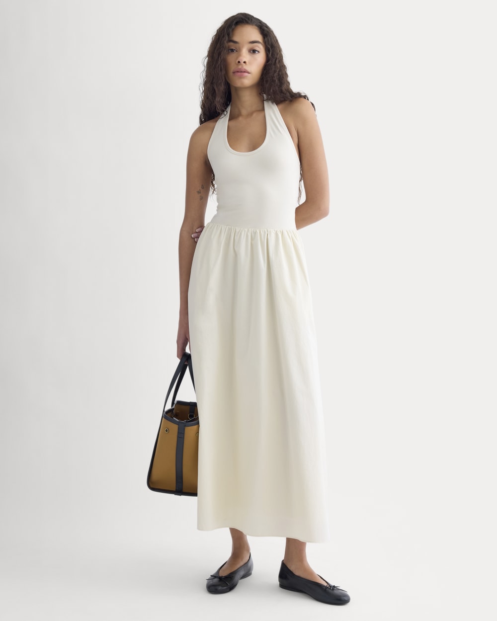Halter Dress in Ultrasoft Cotton in Birch — front view