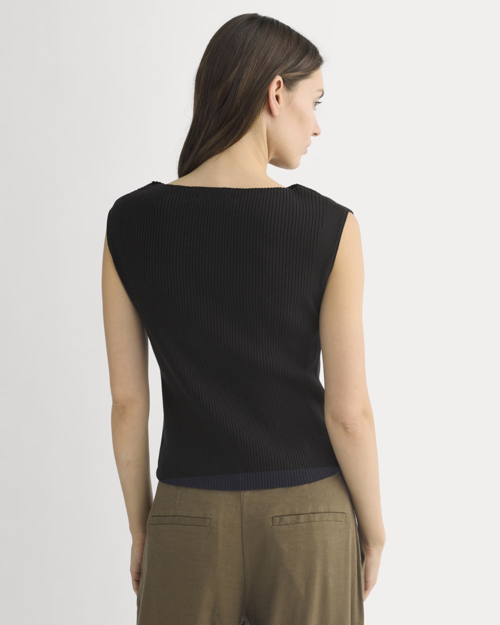 Boat-Neck Ribbed Knit in Black — detail view