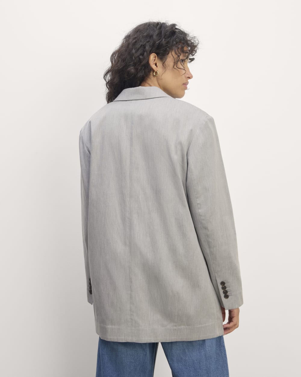 The Double-Breasted Blazer in Buttersmooth in Heather Steel — detail view