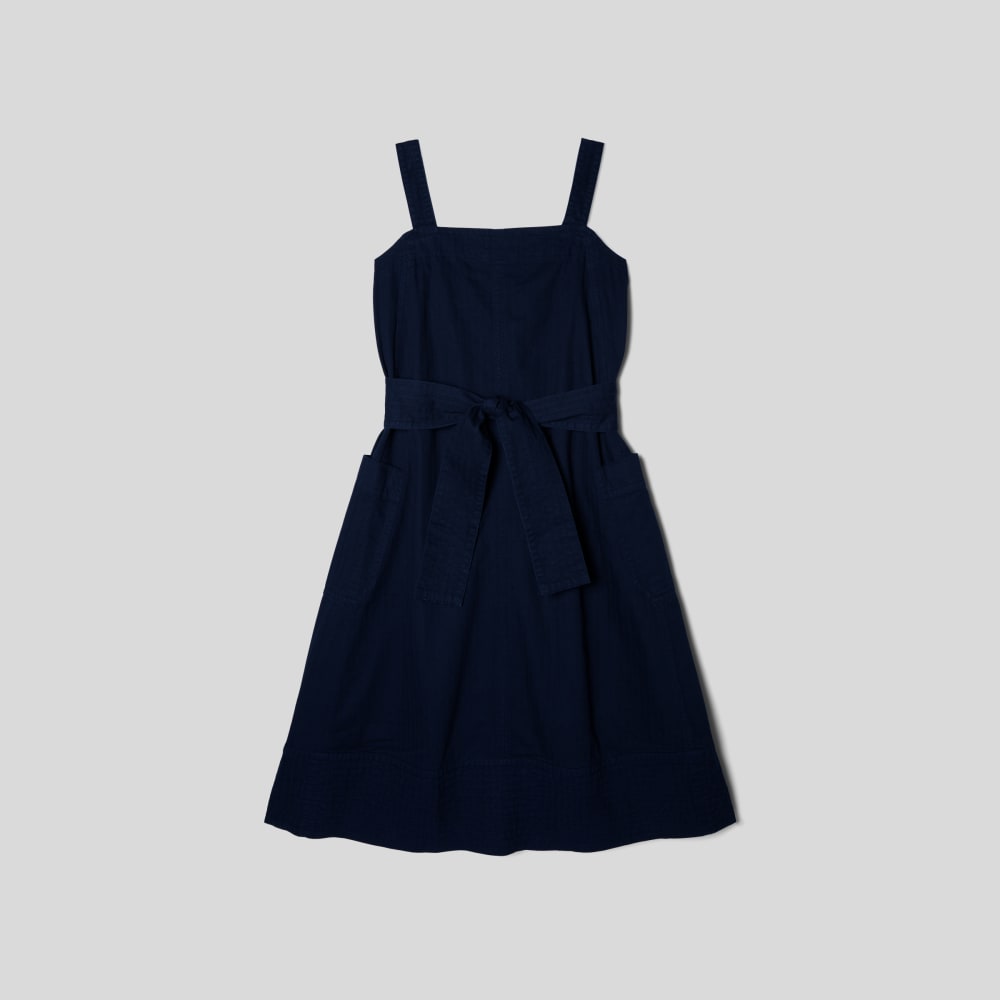 The Organic Cotton Herringbone Dress in Navy — alternate view