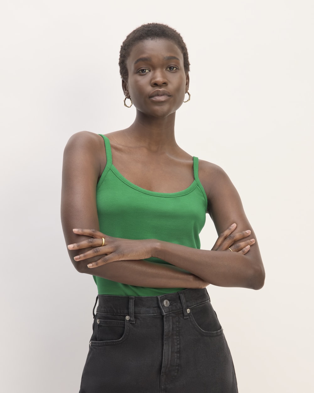 The Supima® Form Spaghetti Strap Cami in Grass Green — front view