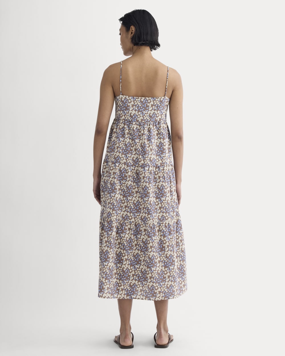 The Gauze Tiered Dress in Mocha Floral — detail view