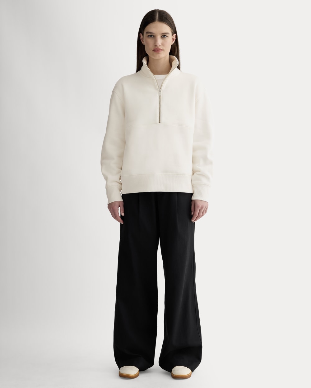 Luxe Fleece Half-Zip Sweatshirt in Bone — detail view