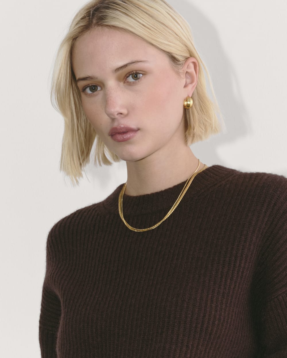 The Cocoon Crew in Wool Cashmere in Americano — detail view