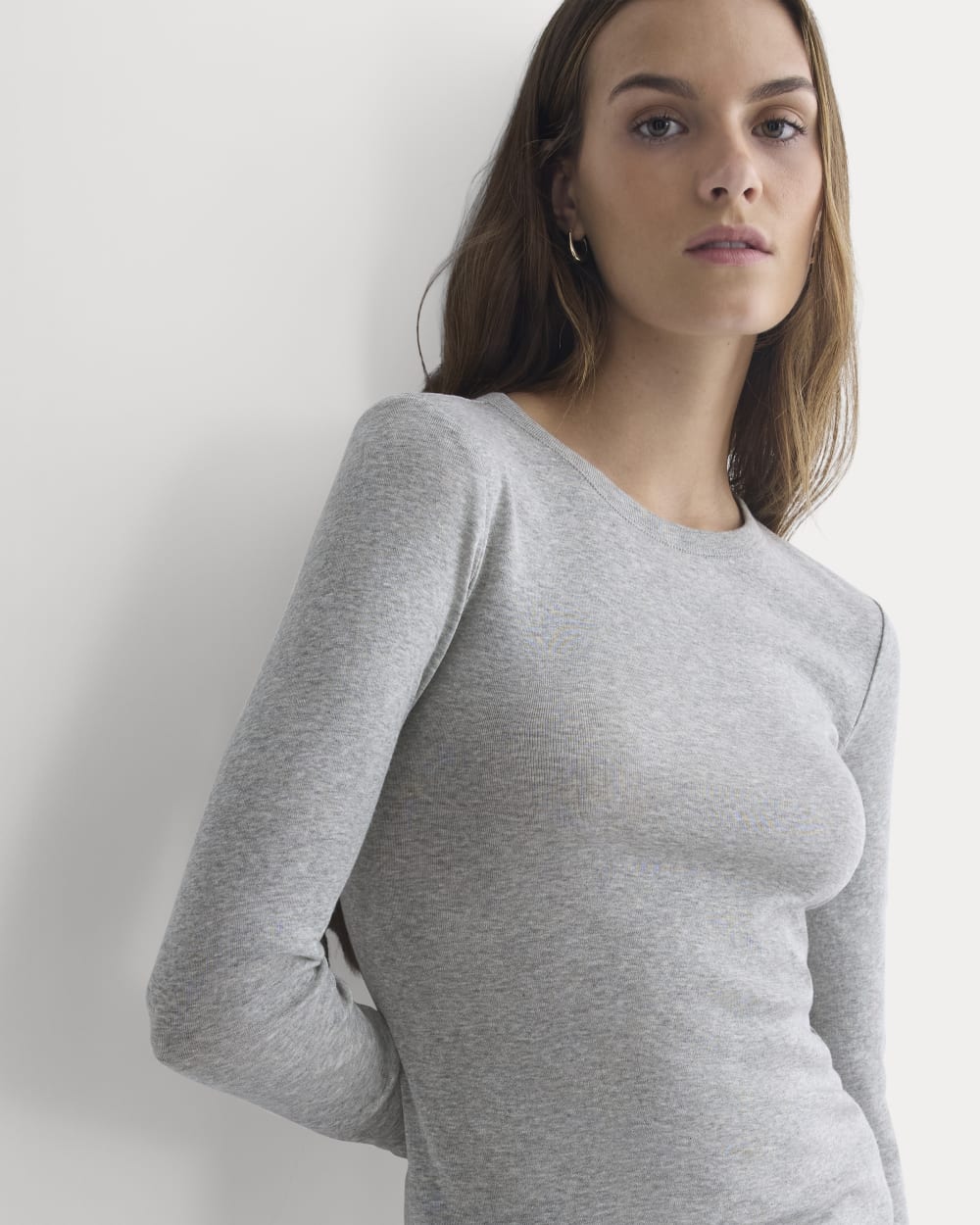 Tissue Long-Sleeve Crew in Heathered Grey — detail view