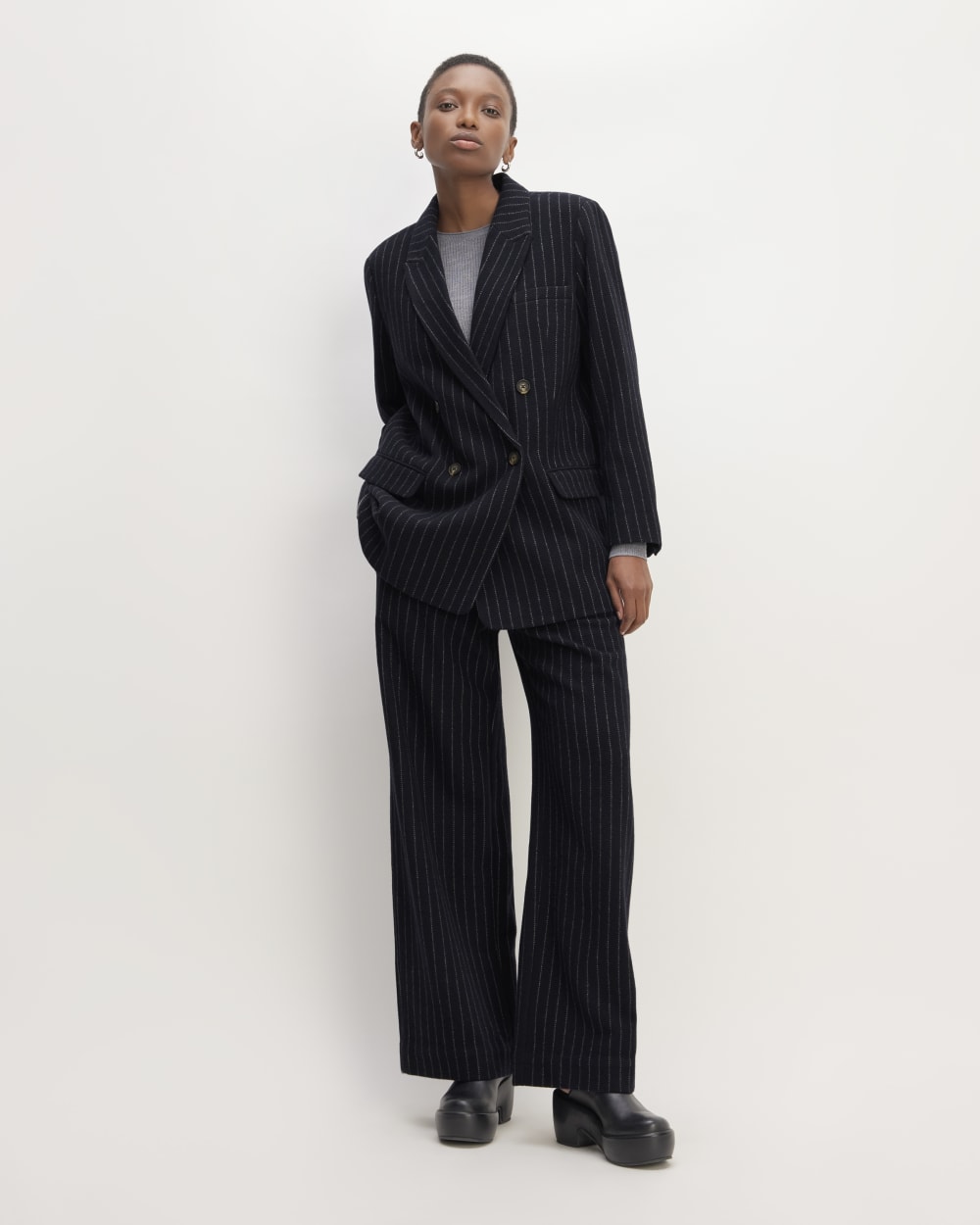 The ReWool® Double-Breasted Blazer in Navy / Bone — front view