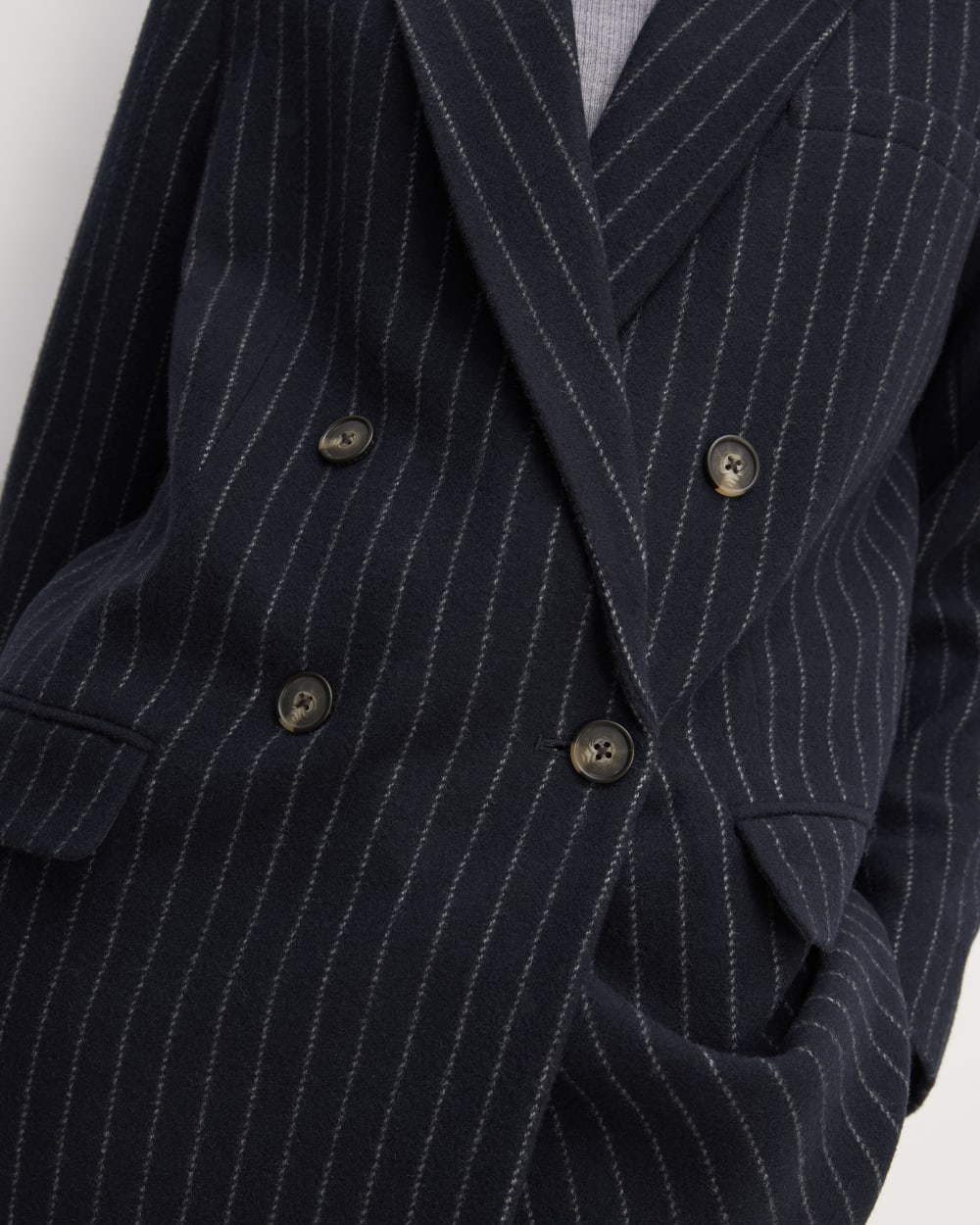 The ReWool® Double-Breasted Blazer in Navy / Bone — detail view