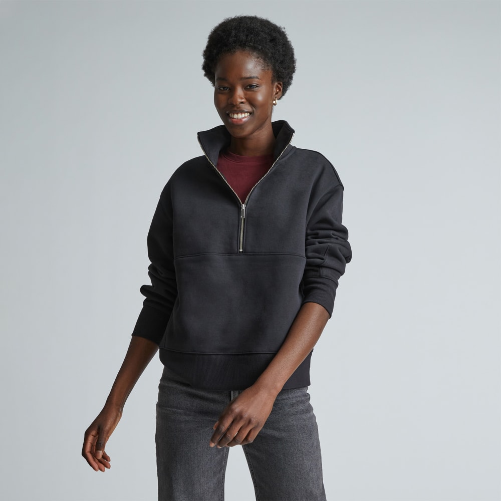 The ReTrack Half-Zip Sweatshirt in Black — front view