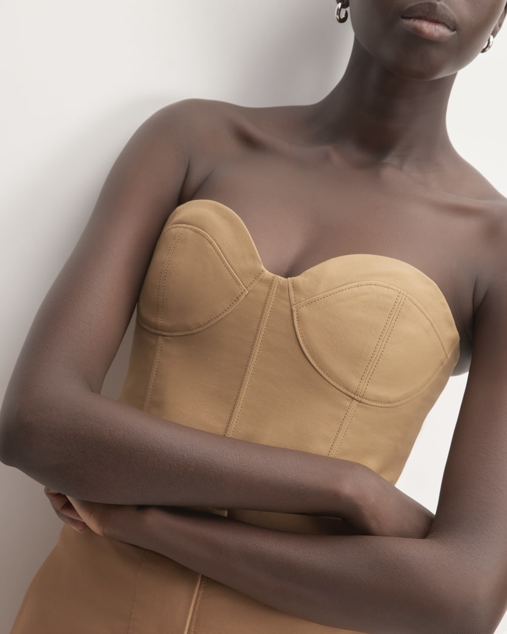 The Structured Cotton Bustier in Toasted Coconut — detail view