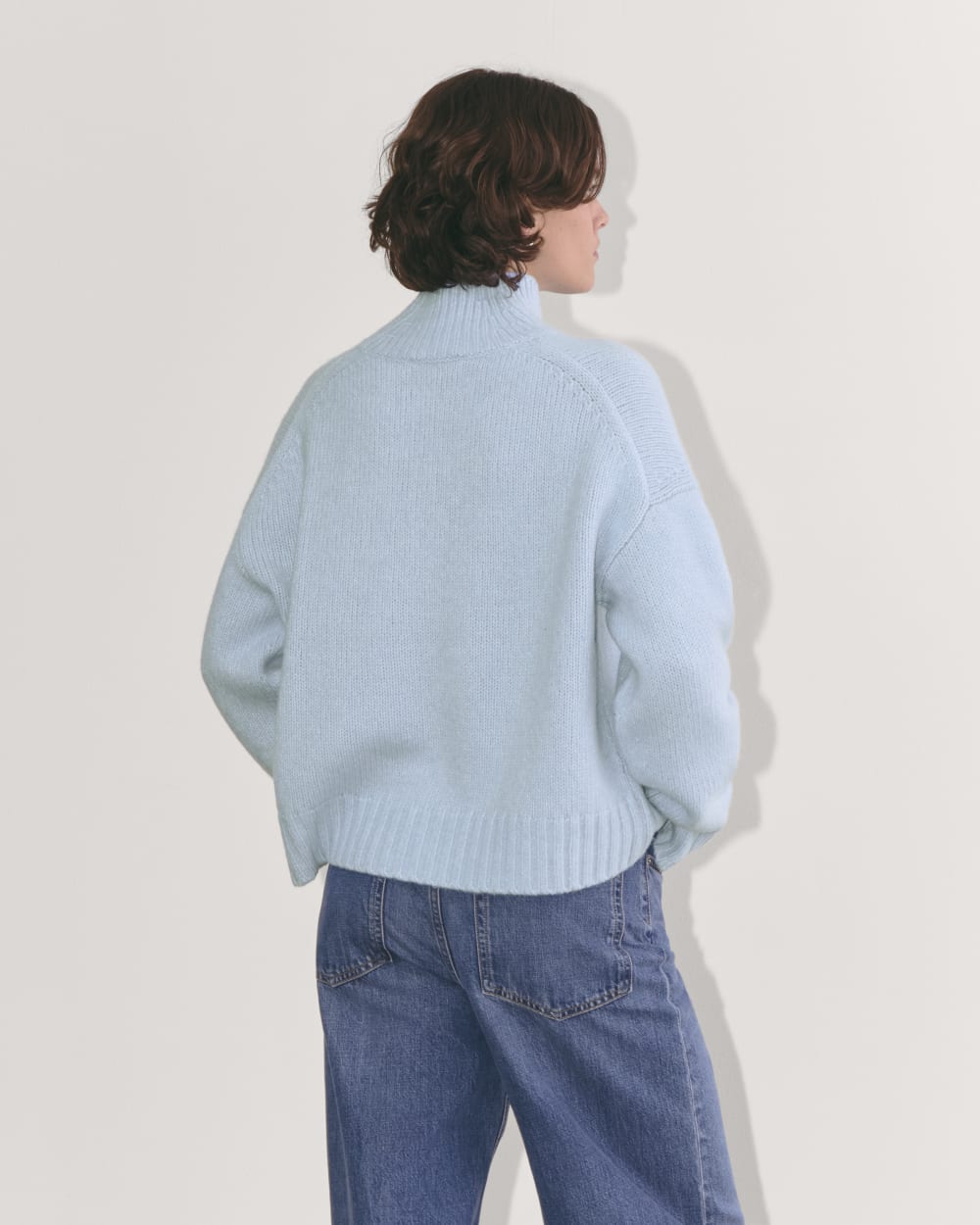 The Cloud Oversized Turtleneck in Chambray Blue — detail view