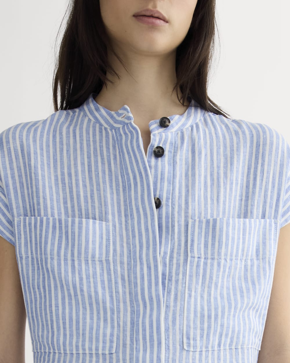 The Craft Dress in Linen in Bluebell / Bone — detail view