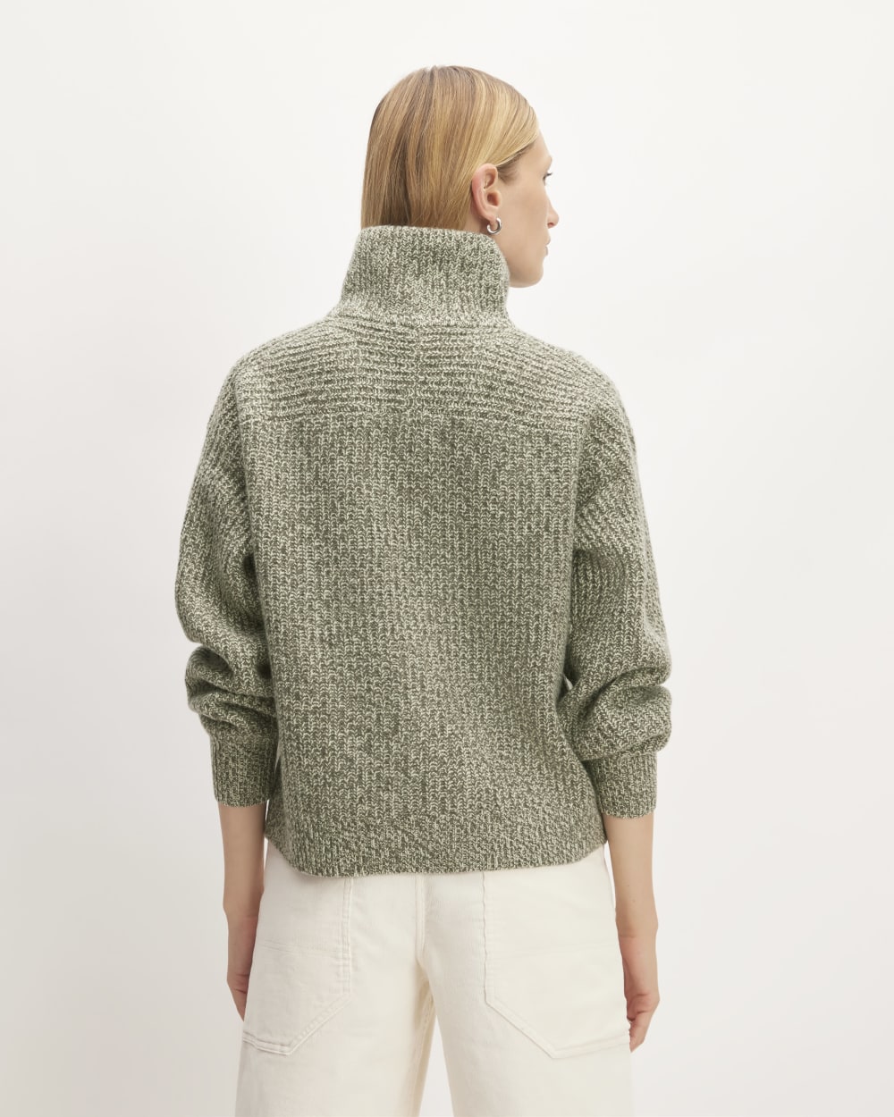 The Half-Zip Sweater in Luxe Merino in Seafoam Green / Kambaba Twist — detail view