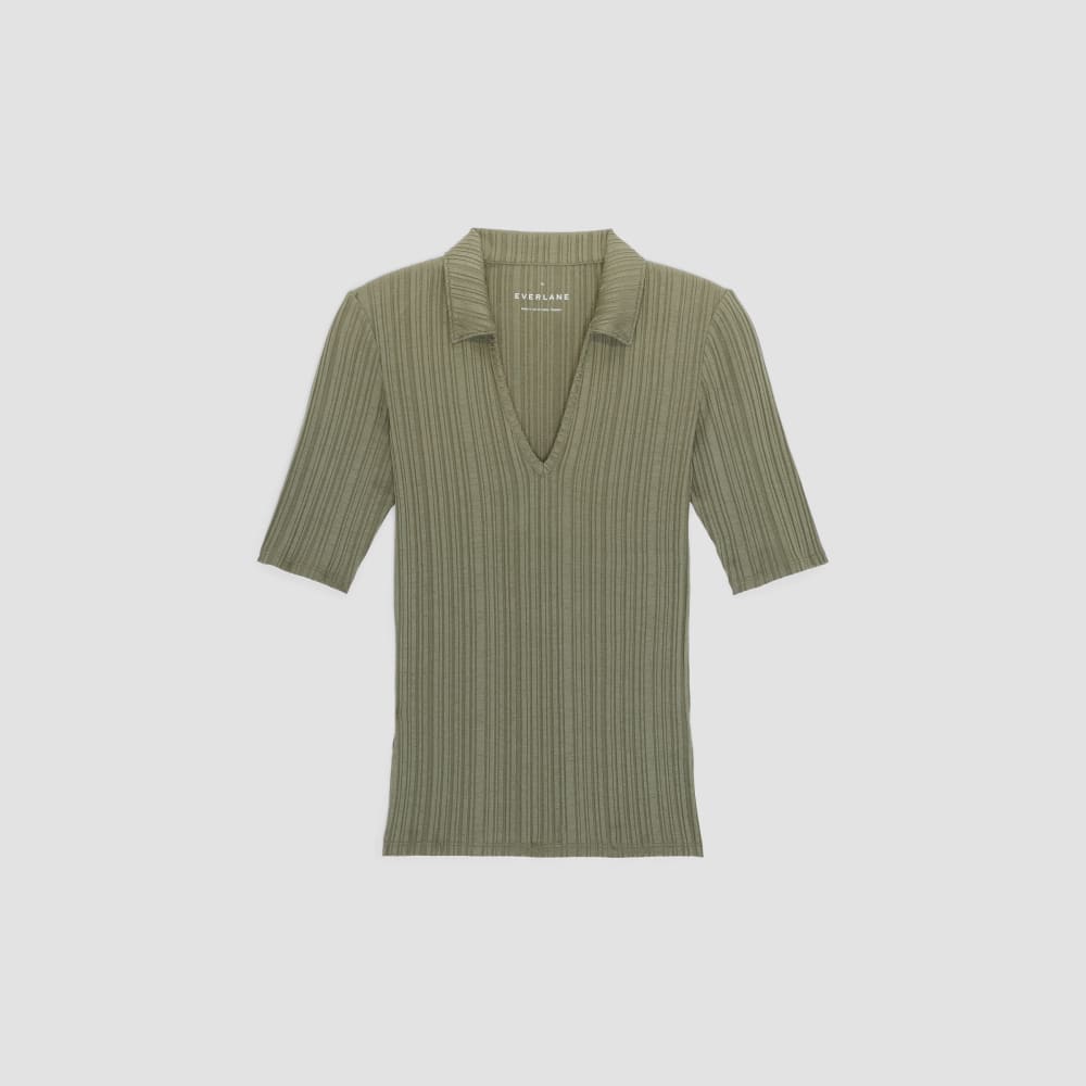The Rib Soft Knit Open Collar Polo in Kalamata — alternate view