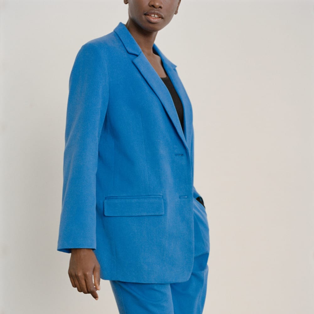 The Oversized Blazer in Buttersmooth in Brilliant Blue — detail view