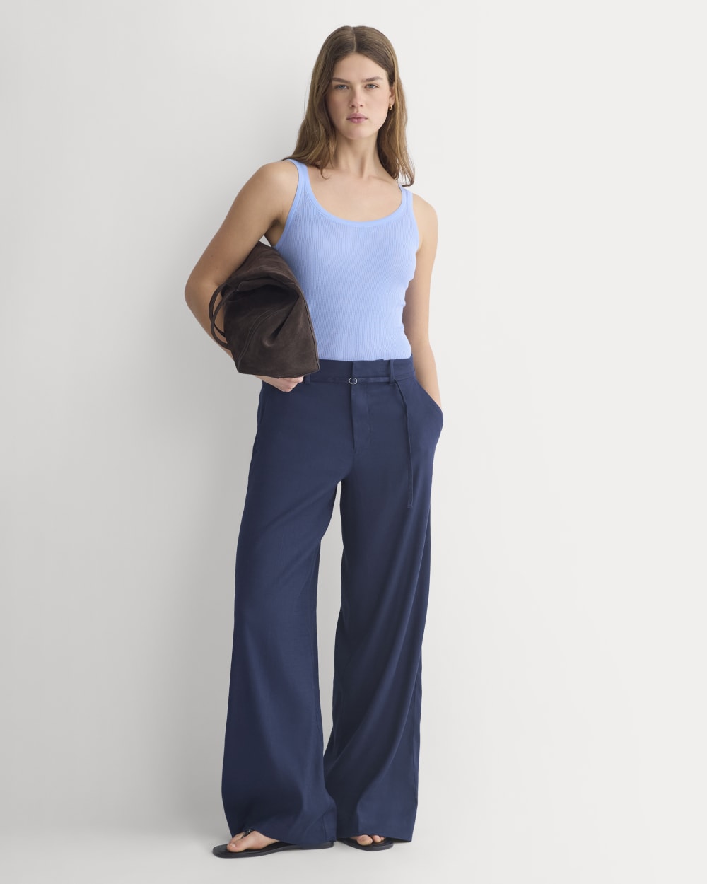 The Light Ribbed Cami in Ultrasoft Merino in Open Air Blue — detail view