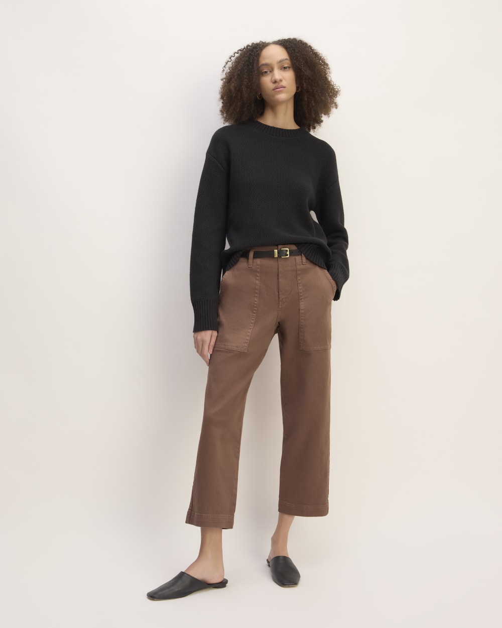 The Organic Utility Pant in Carob Brown — front view