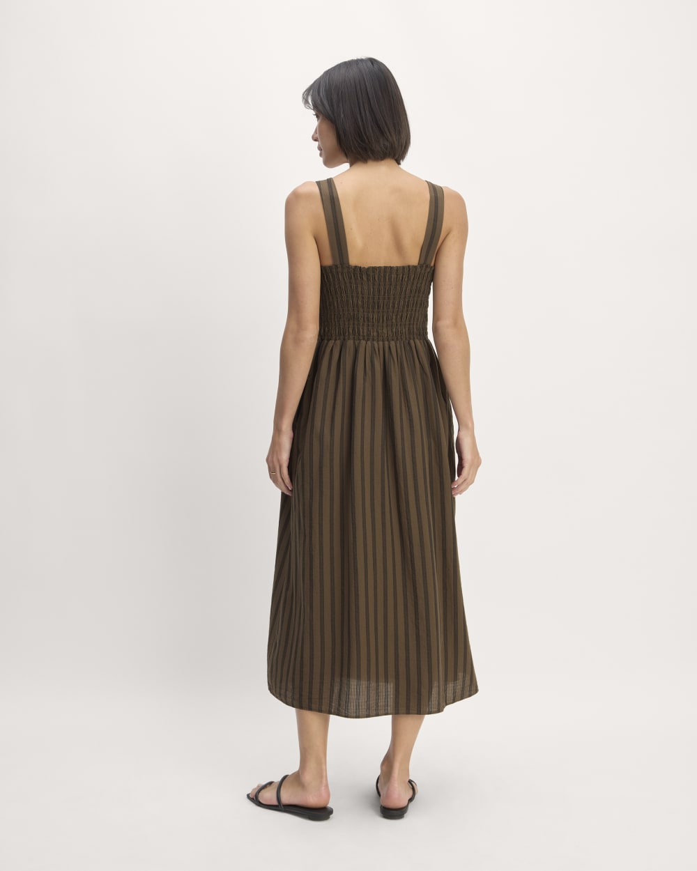 The Gauze Smock Dress in Cocoa / Black — detail view