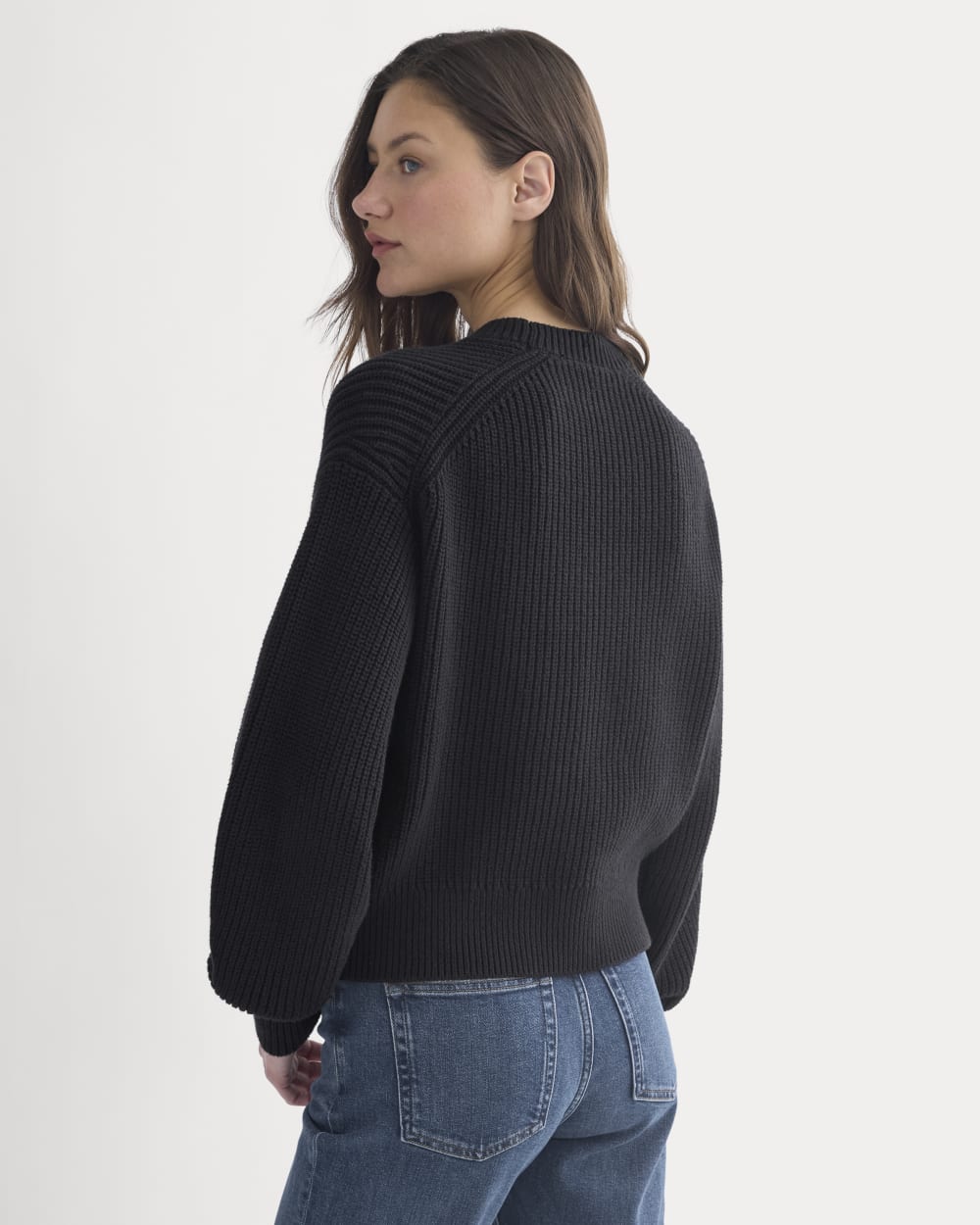 Cropped Ribbed Crew in Everyday Cotton in Black — detail view