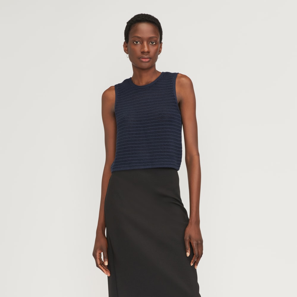 The Crochet Knit Cami in Navy — front view