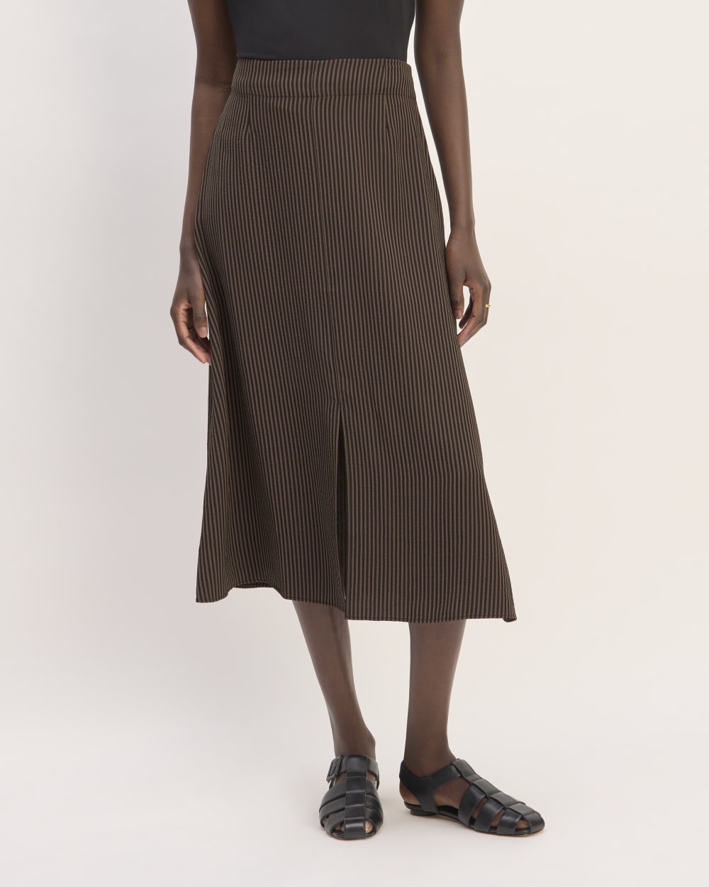 The Mini Jacquard Stripe Slip Skirt in Cocoa / Black — detail view